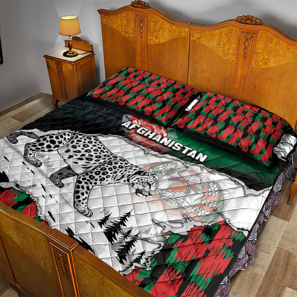 Afghanistan Quilt Bed Set Snow Leopard With Flag Ripped Style