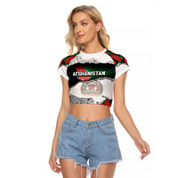 Personalized Afghanistan Raglan Cropped T Shirt Snow Leopard With Flag Ripped Style