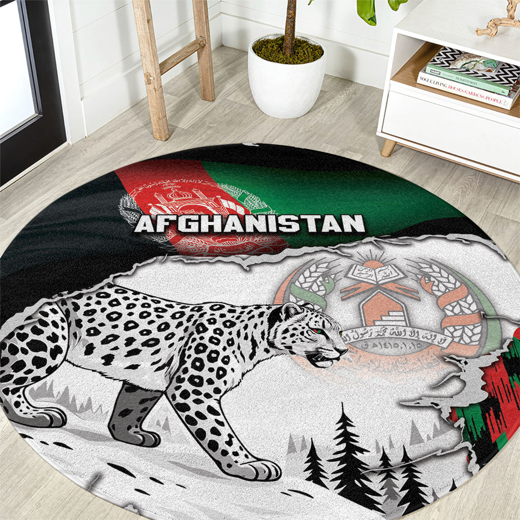 Afghanistan Round Carpet Snow Leopard With Flag Ripped Style
