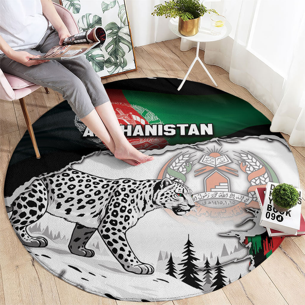 Afghanistan Round Carpet Snow Leopard With Flag Ripped Style