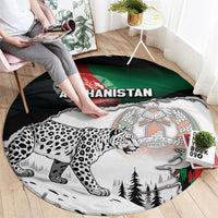Afghanistan Round Carpet Snow Leopard With Flag Ripped Style