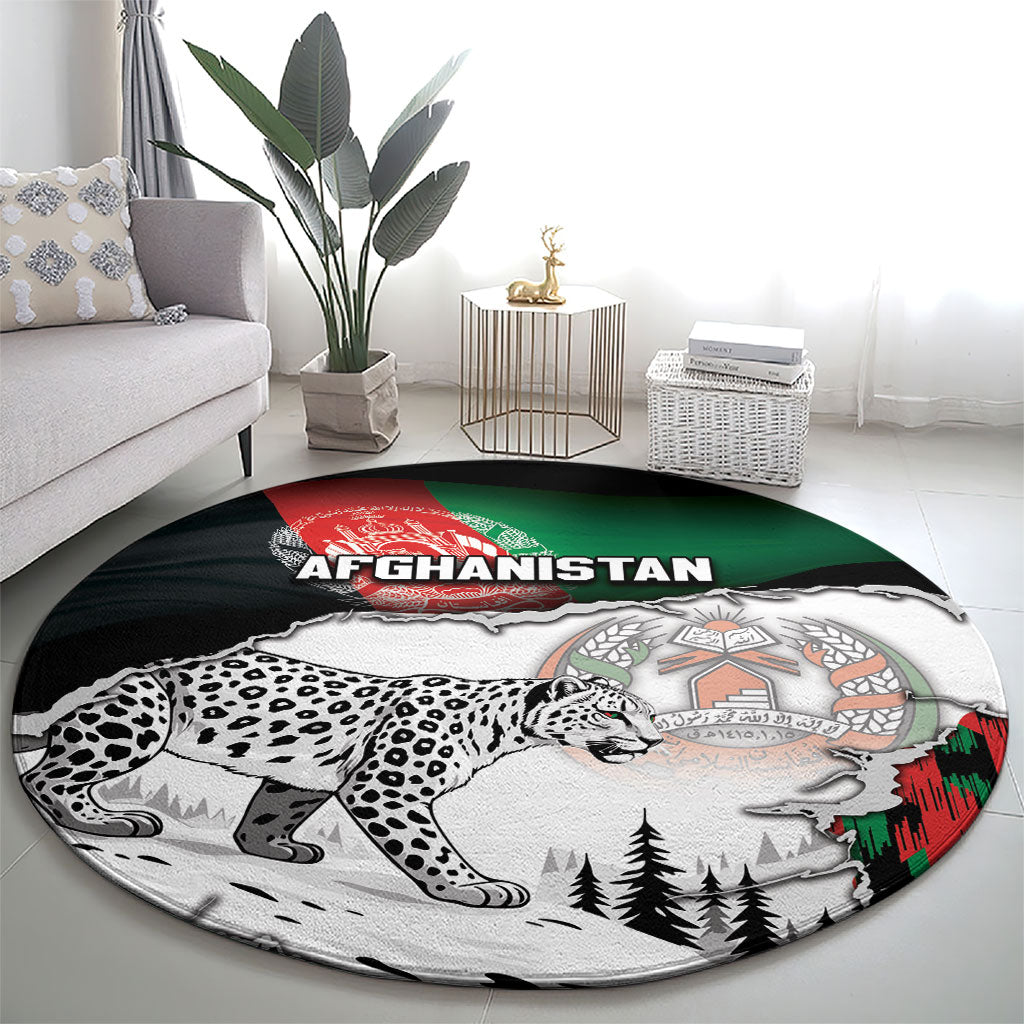 Afghanistan Round Carpet Snow Leopard With Flag Ripped Style