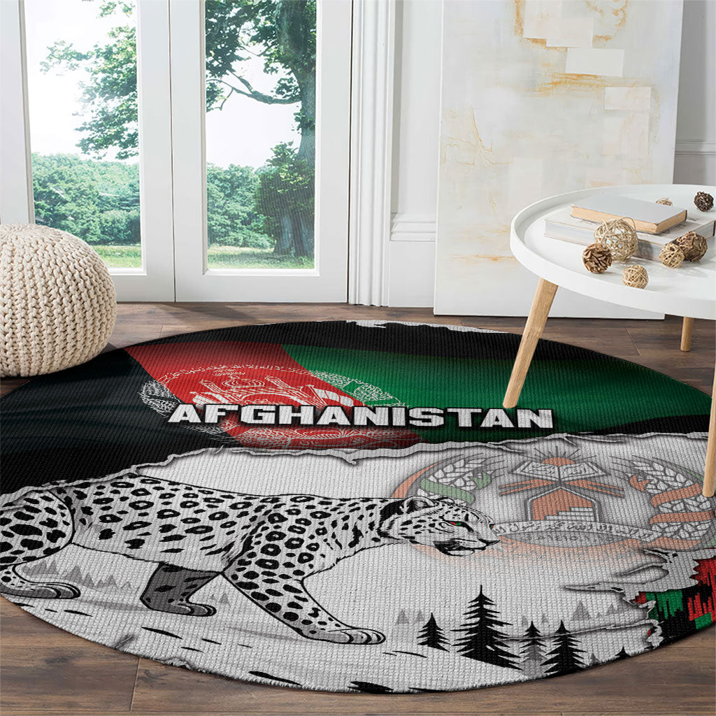 Afghanistan Round Carpet Snow Leopard With Flag Ripped Style