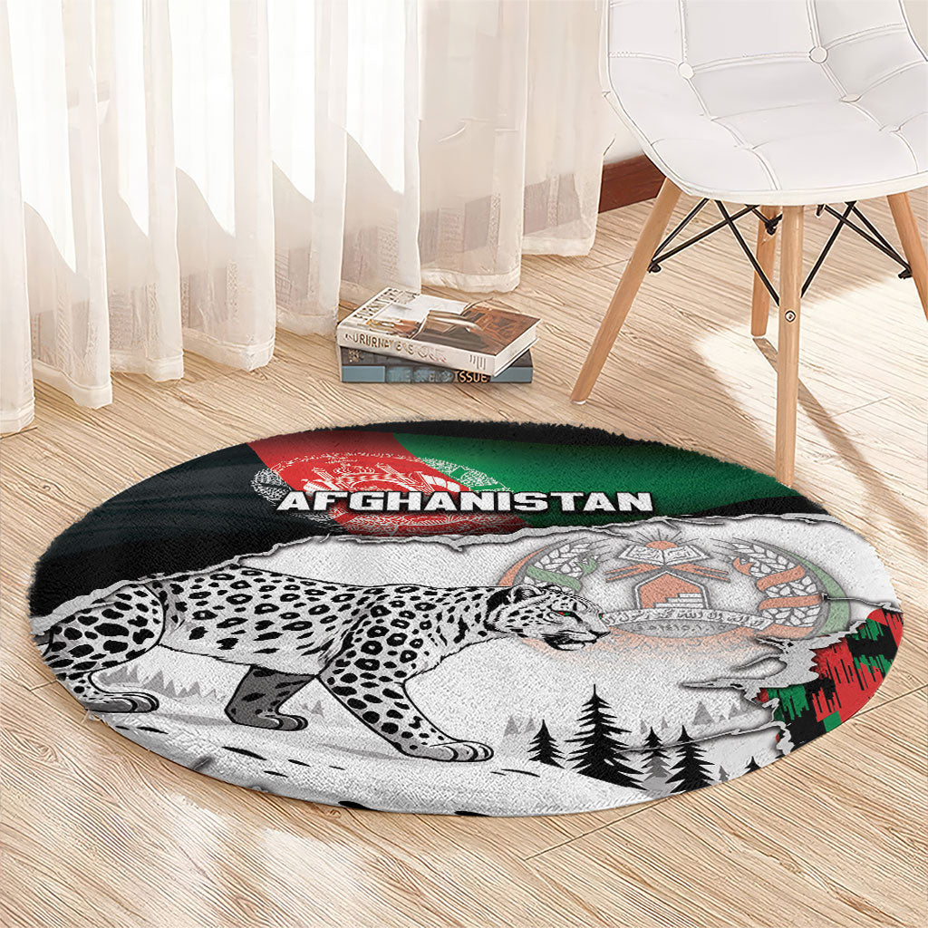 Afghanistan Round Carpet Snow Leopard With Flag Ripped Style
