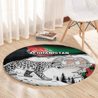 Afghanistan Round Carpet Snow Leopard With Flag Ripped Style