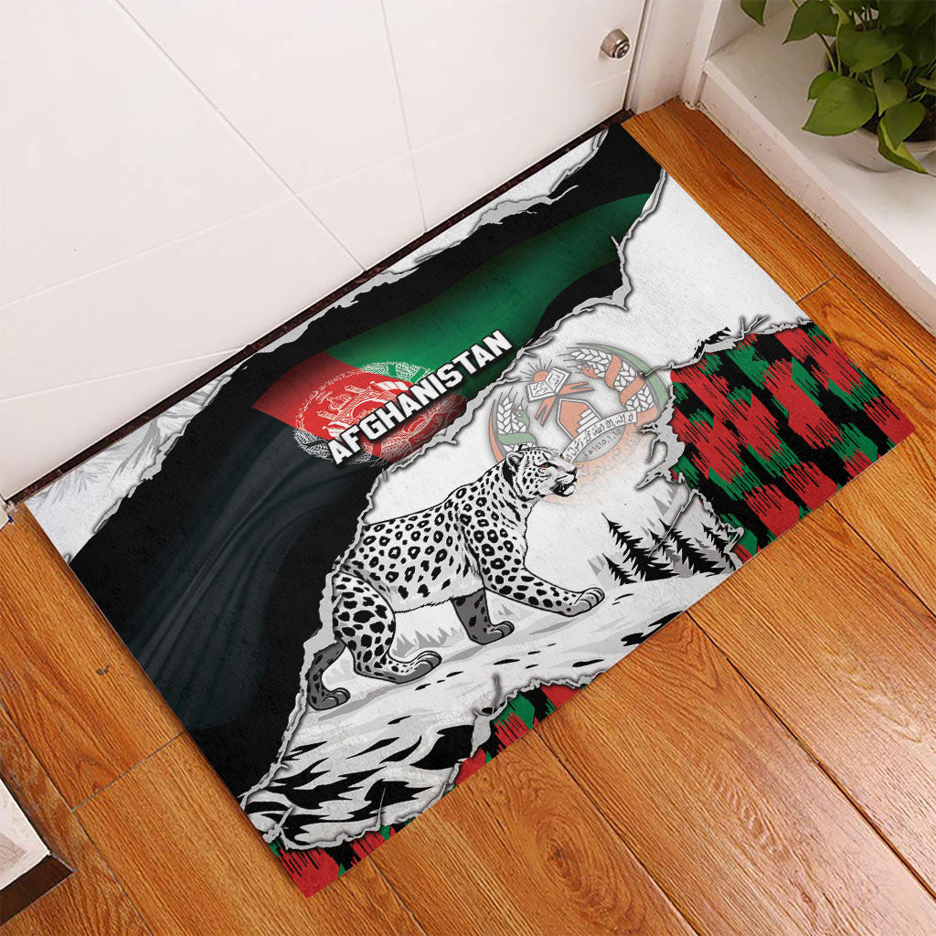 Afghanistan Rubber Doormat Snow Leopard With Flag Ripped Style
