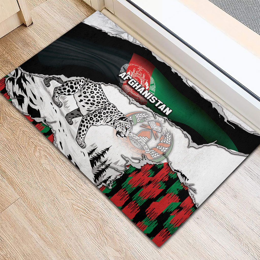Afghanistan Rubber Doormat Snow Leopard With Flag Ripped Style