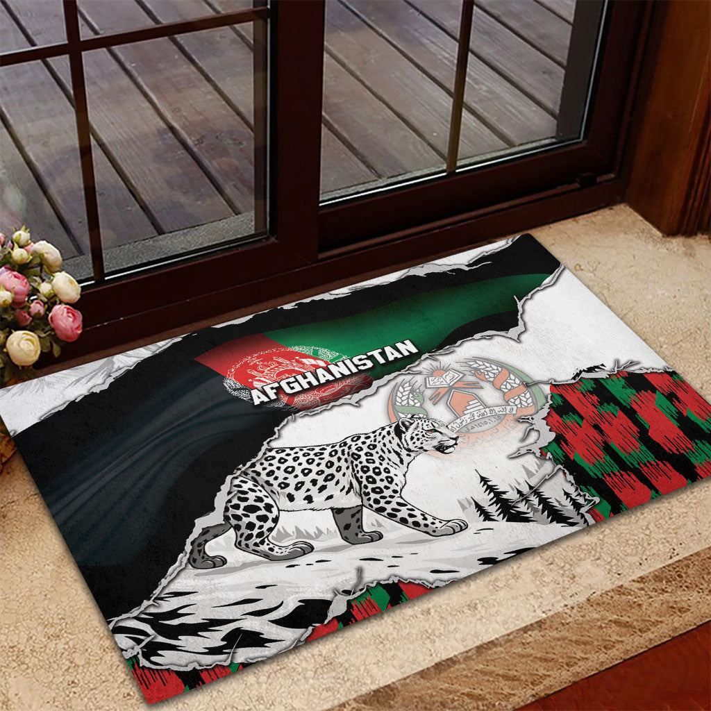 Afghanistan Rubber Doormat Snow Leopard With Flag Ripped Style