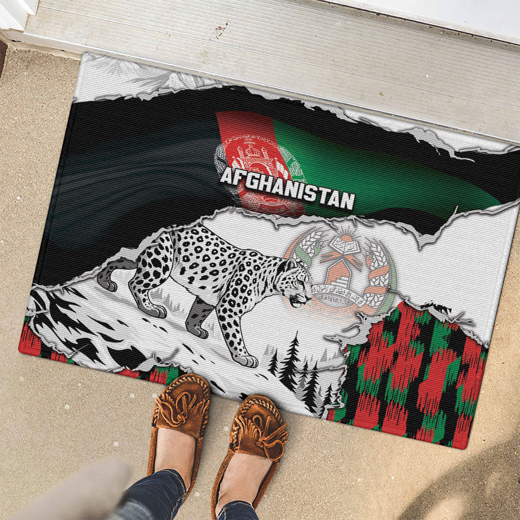 Afghanistan Rubber Doormat Snow Leopard With Flag Ripped Style