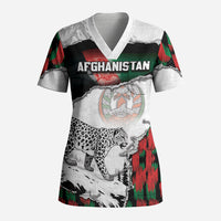 Personalized Afghanistan Scrub Top Snow Leopard With Flag Ripped Style