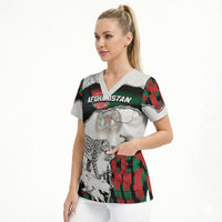 Personalized Afghanistan Scrub Top Snow Leopard With Flag Ripped Style