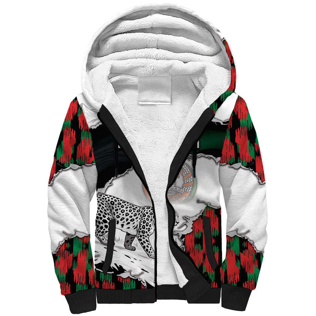 Personalized Afghanistan Sherpa Hoodie Snow Leopard With Flag Ripped Style