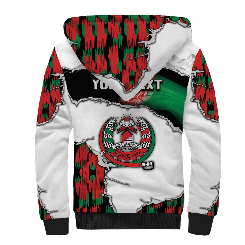 Personalized Afghanistan Sherpa Hoodie Snow Leopard With Flag Ripped Style
