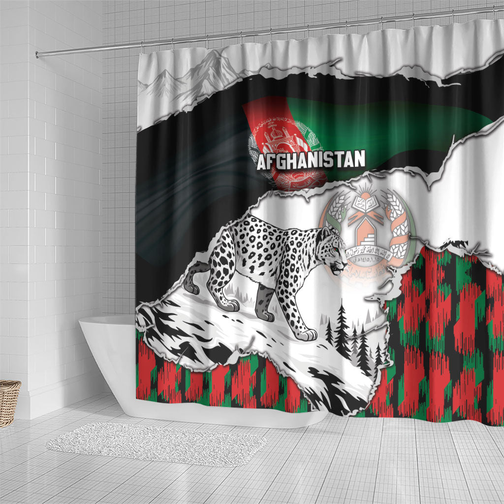 Afghanistan Shower Curtain Snow Leopard With Flag Ripped Style