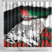 Afghanistan Shower Curtain Snow Leopard With Flag Ripped Style