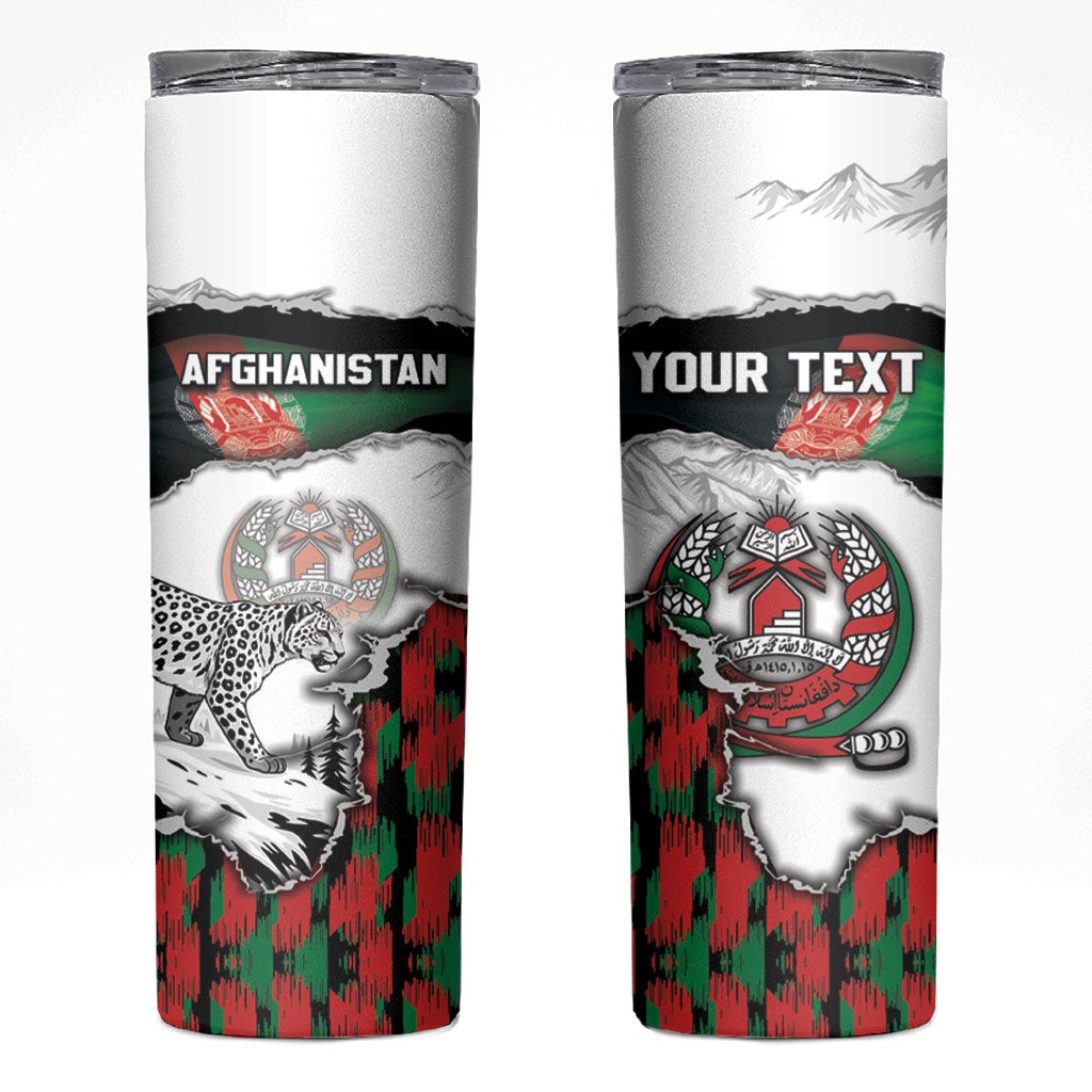 Personalized Afghanistan Skinny Tumbler Snow Leopard With Flag Ripped Style