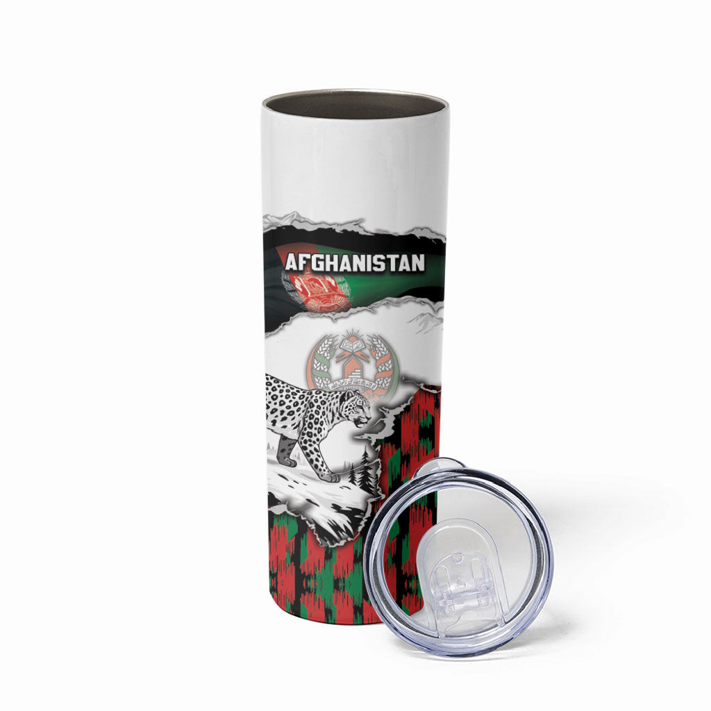 Personalized Afghanistan Skinny Tumbler Snow Leopard With Flag Ripped Style