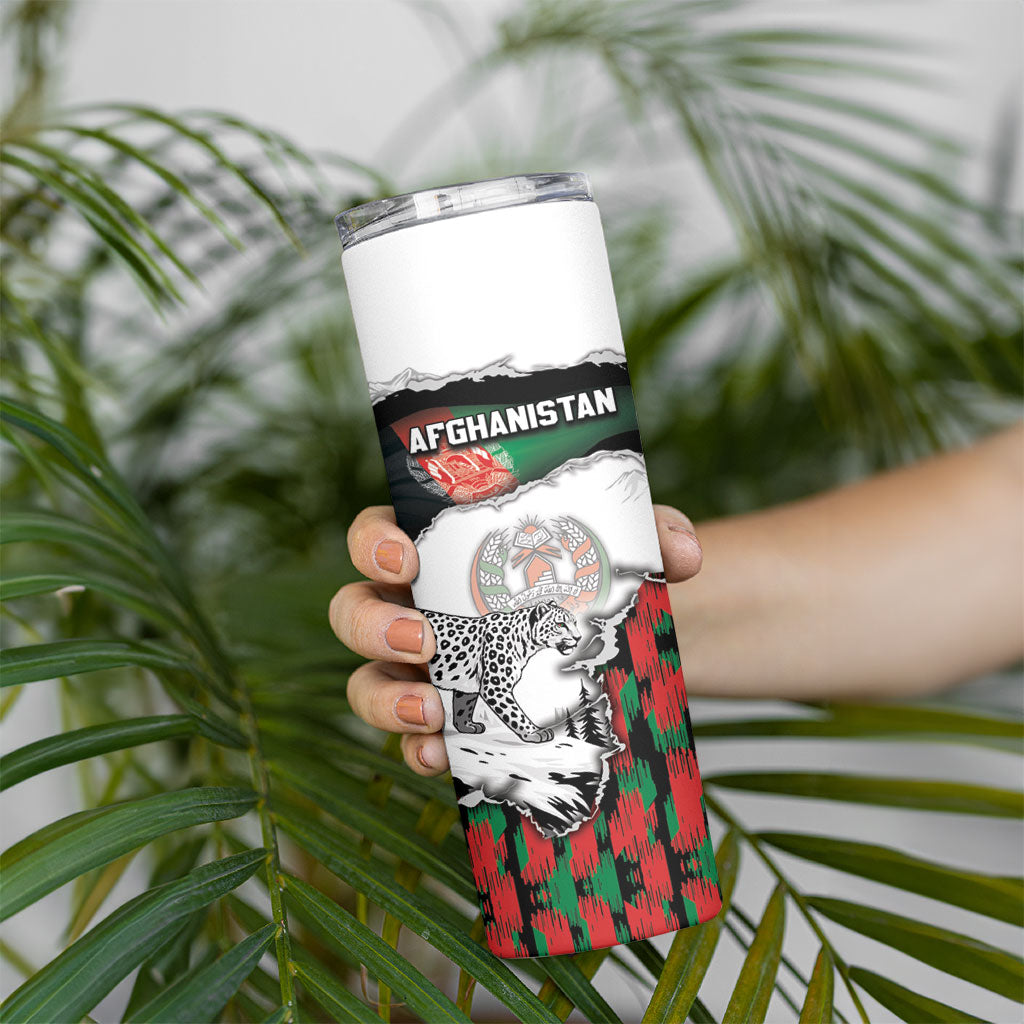 Personalized Afghanistan Skinny Tumbler Snow Leopard With Flag Ripped Style