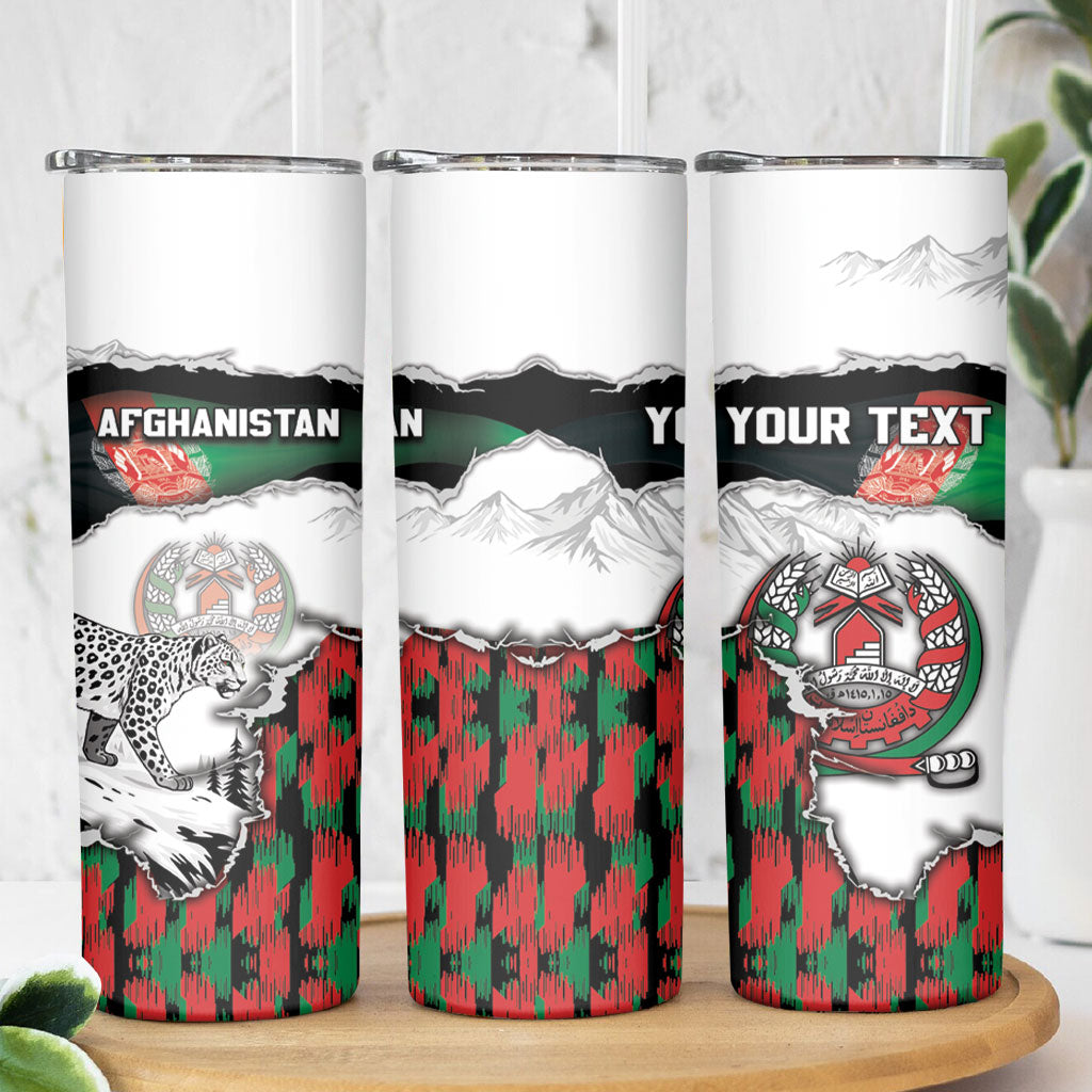 Personalized Afghanistan Skinny Tumbler Snow Leopard With Flag Ripped Style