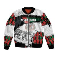 Personalized Afghanistan Sleeve Zip Bomber Jacket Snow Leopard With Flag Ripped Style