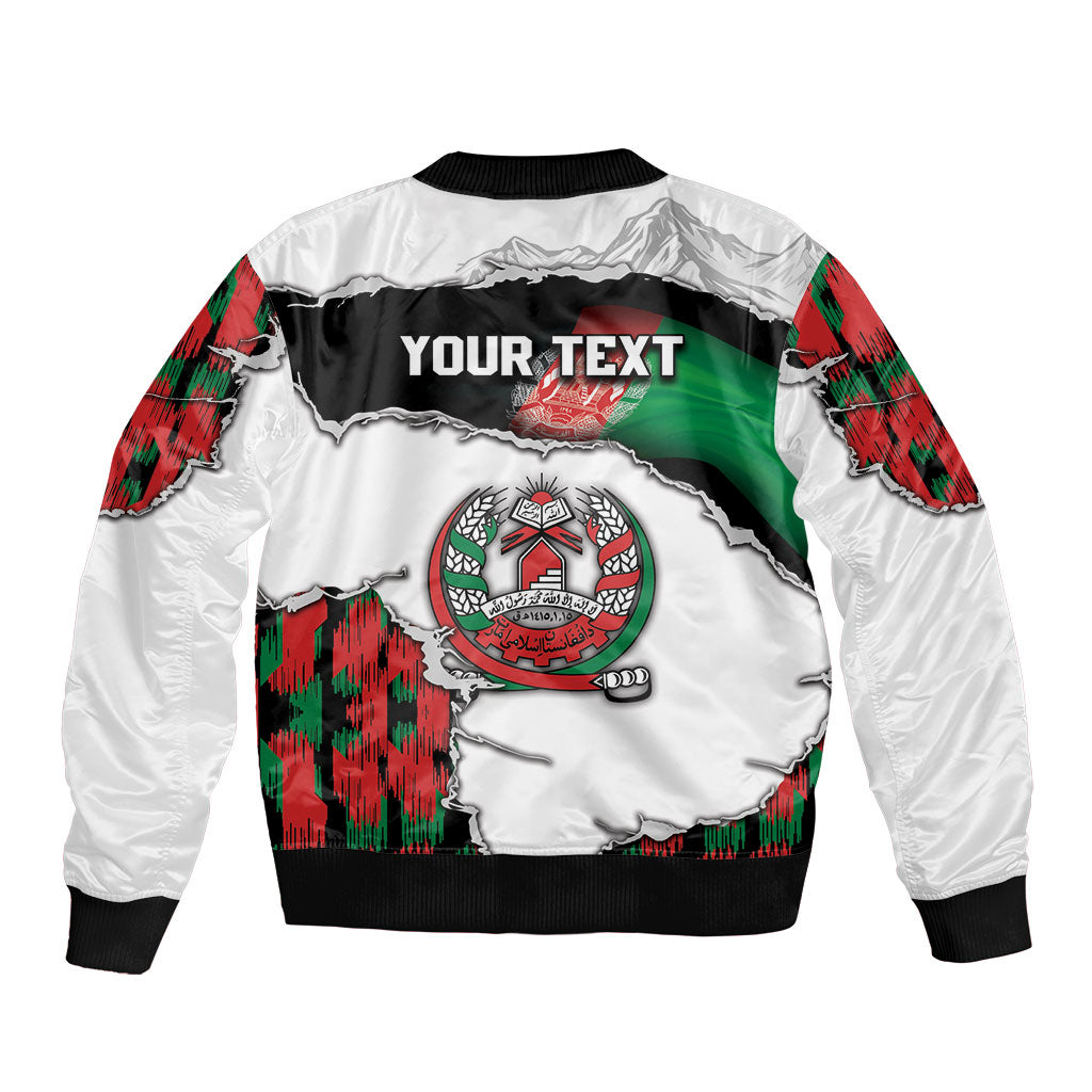 Personalized Afghanistan Sleeve Zip Bomber Jacket Snow Leopard With Flag Ripped Style