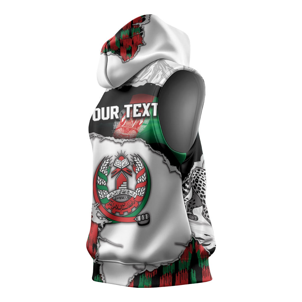 Personalized Afghanistan Sleeveless Hoodie Snow Leopard With Flag Ripped Style