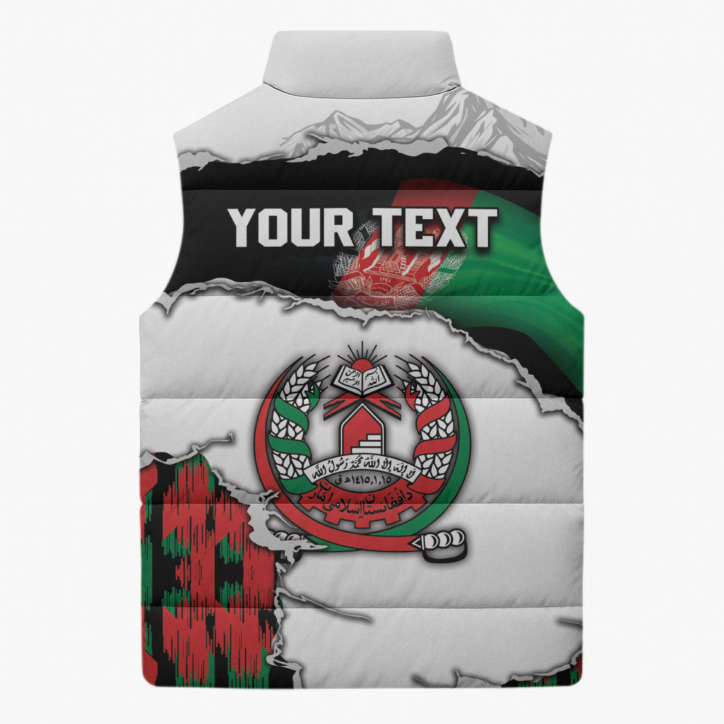 Personalized Afghanistan Sleeveless Puffer Jacket Snow Leopard With Flag Ripped Style