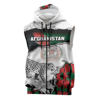 Personalized Afghanistan Sleeveless Zip Hoodie Snow Leopard With Flag Ripped Style