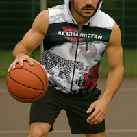 Personalized Afghanistan Sleeveless Zip Hoodie Snow Leopard With Flag Ripped Style