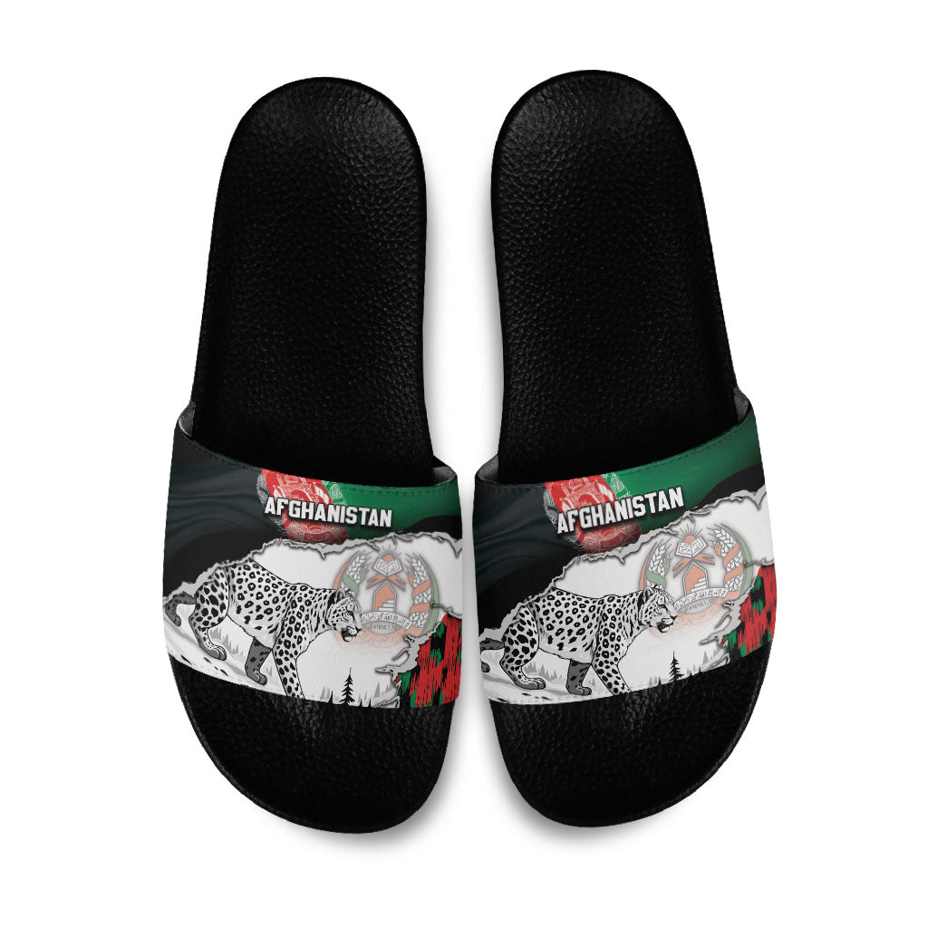 Afghanistan Slide Sandals Snow Leopard With Flag Ripped Style