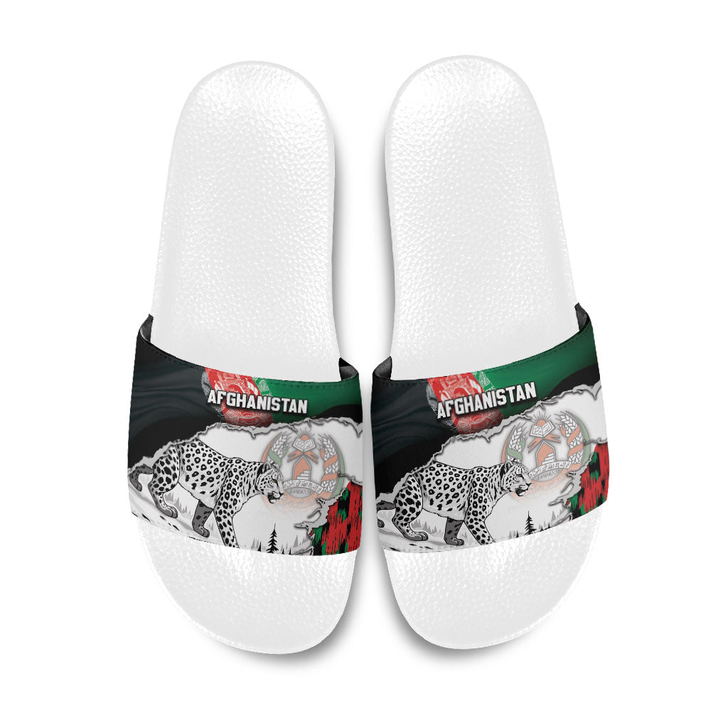 Afghanistan Slide Sandals Snow Leopard With Flag Ripped Style