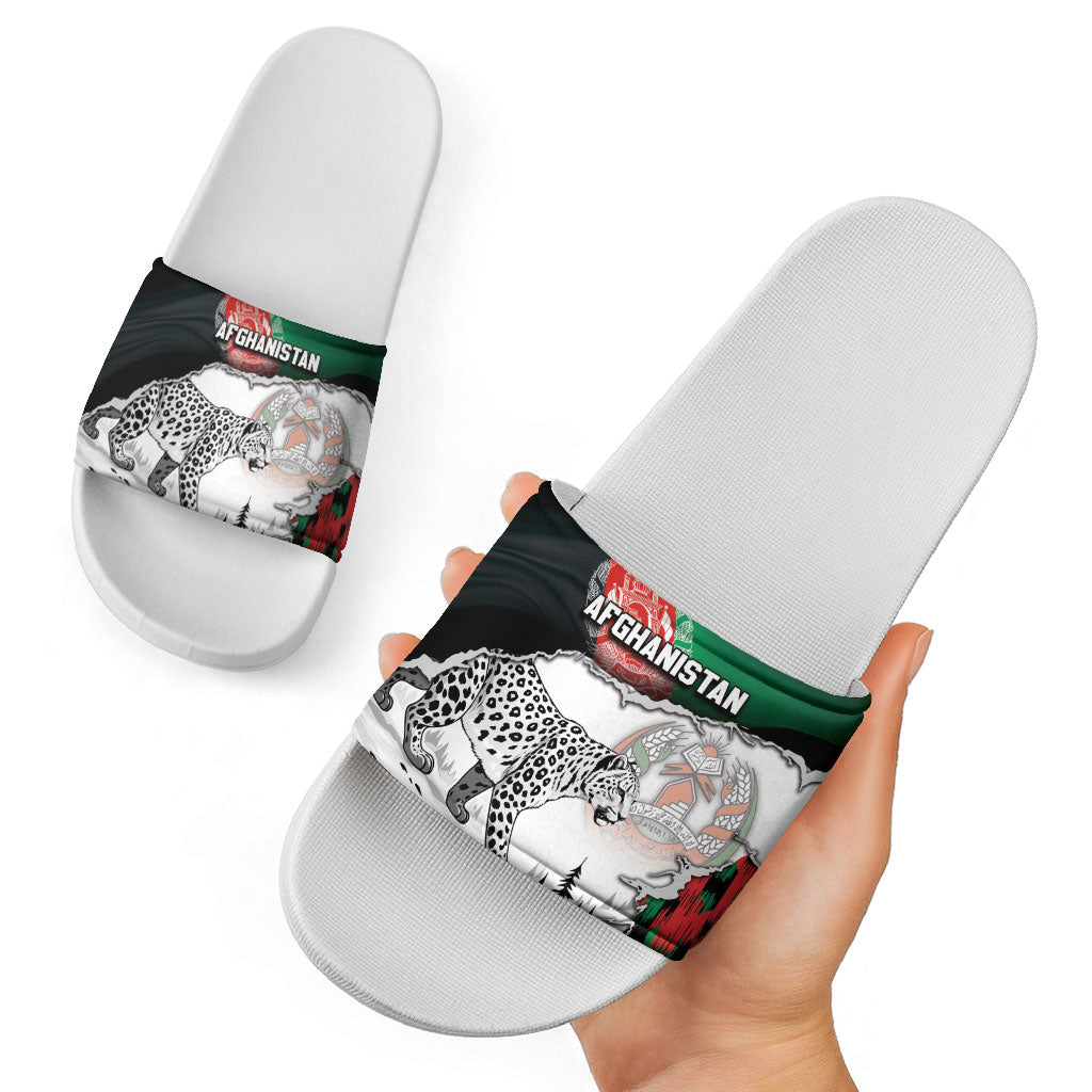 Afghanistan Slide Sandals Snow Leopard With Flag Ripped Style