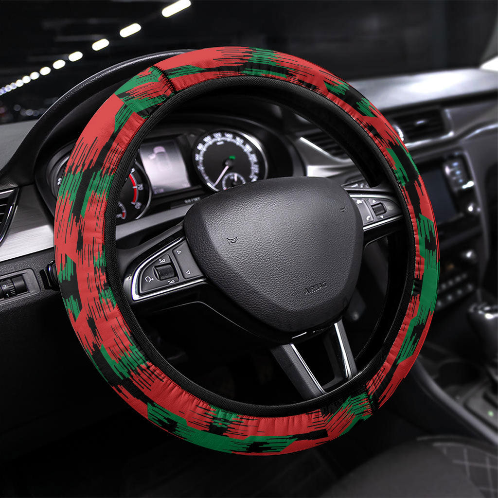 Afghanistan Steering Wheel Cover Snow Leopard With Flag Ripped Style