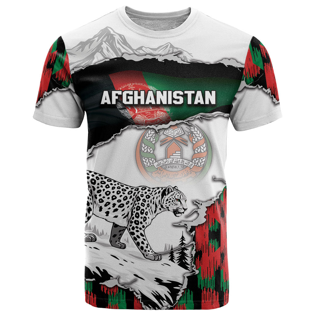 Personalized Afghanistan T Shirt Snow Leopard With Flag Ripped Style