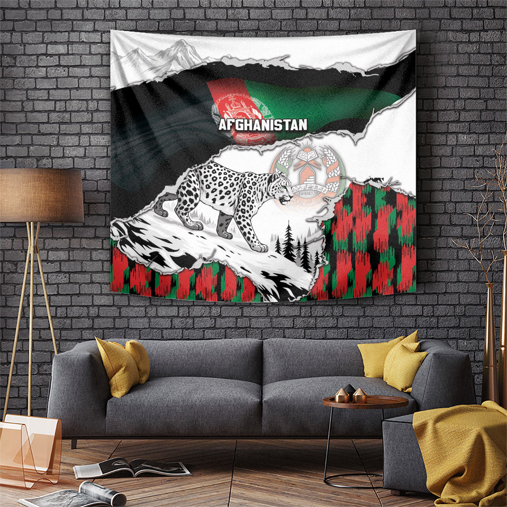 Afghanistan Tapestry Snow Leopard With Flag Ripped Style