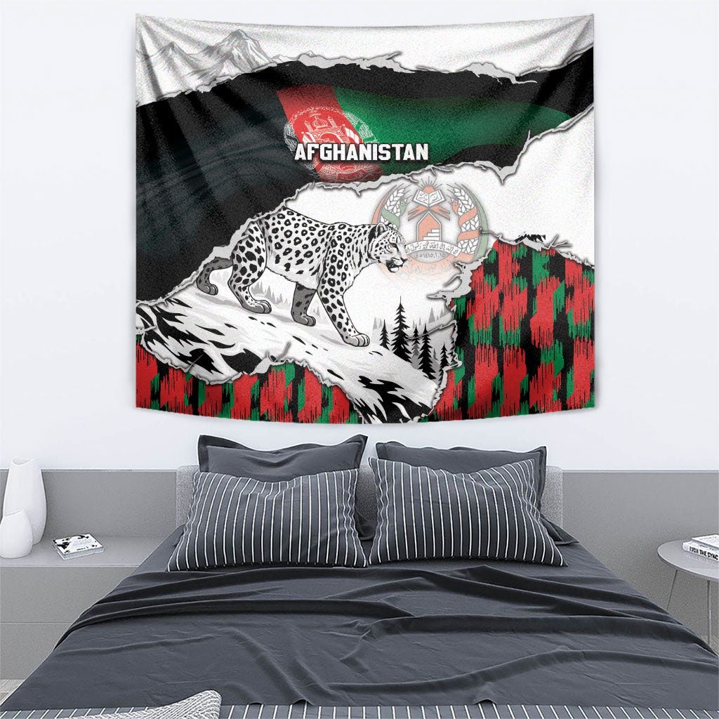 Afghanistan Tapestry Snow Leopard With Flag Ripped Style