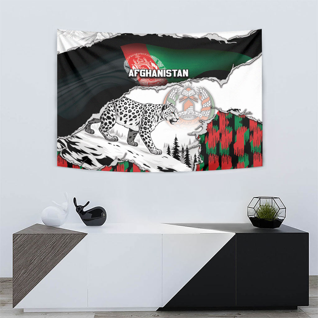 Afghanistan Tapestry Snow Leopard With Flag Ripped Style