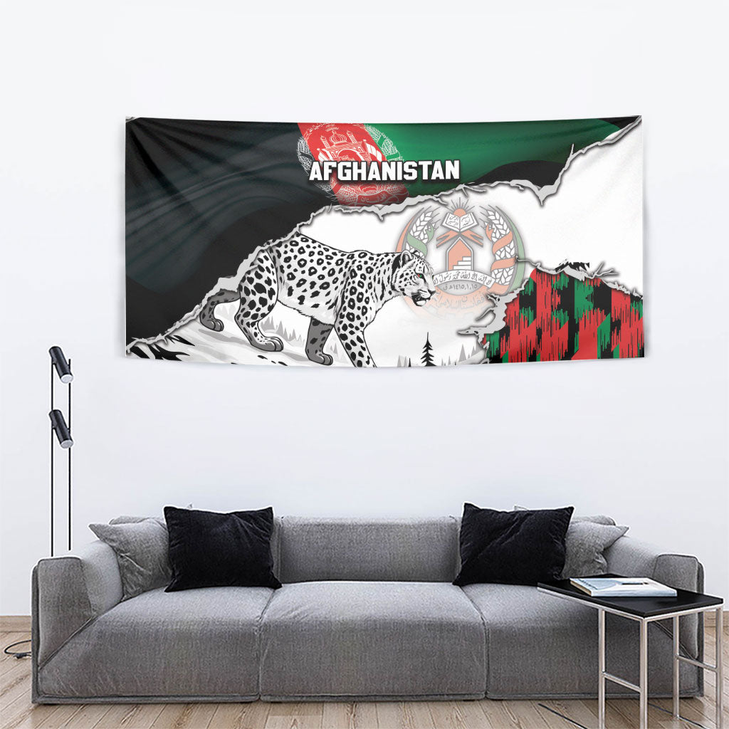Afghanistan Tapestry Snow Leopard With Flag Ripped Style
