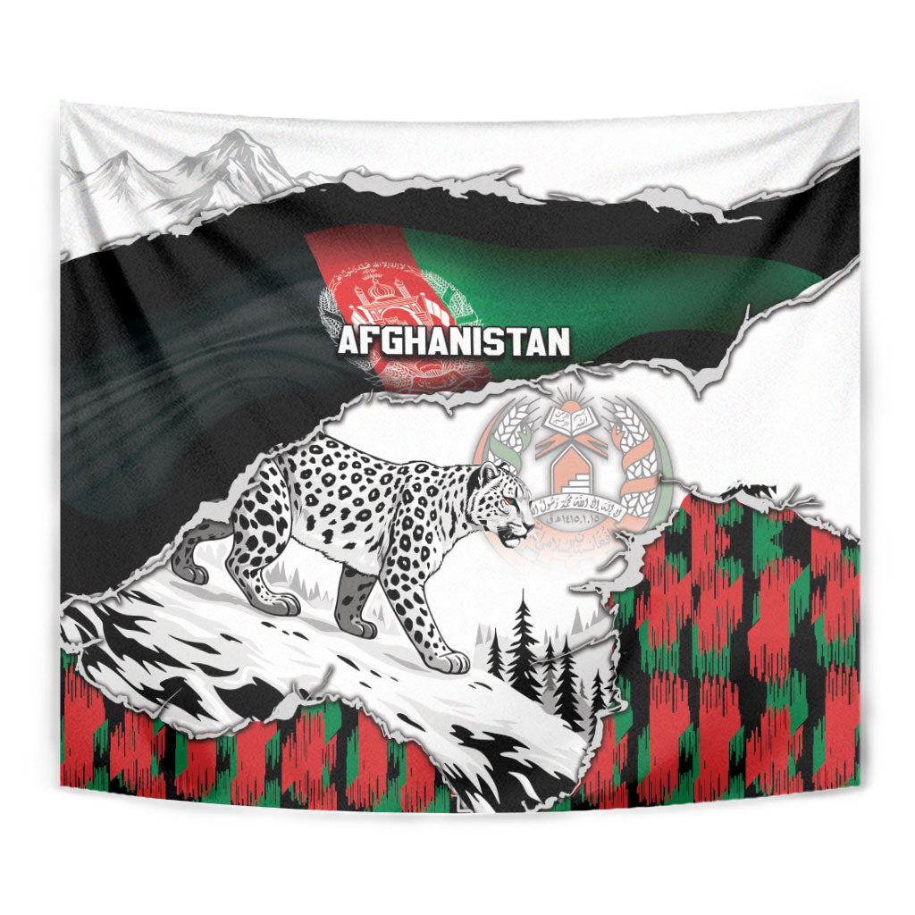 Afghanistan Tapestry Snow Leopard With Flag Ripped Style