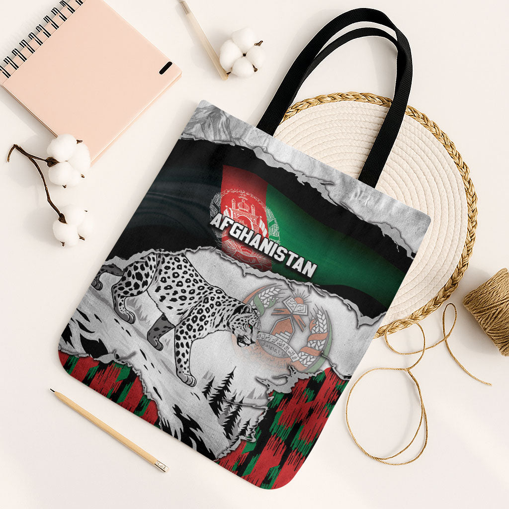 Afghanistan Tote Bag Snow Leopard With Flag Ripped Style