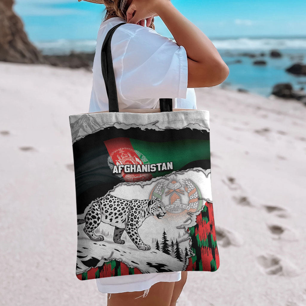 Afghanistan Tote Bag Snow Leopard With Flag Ripped Style