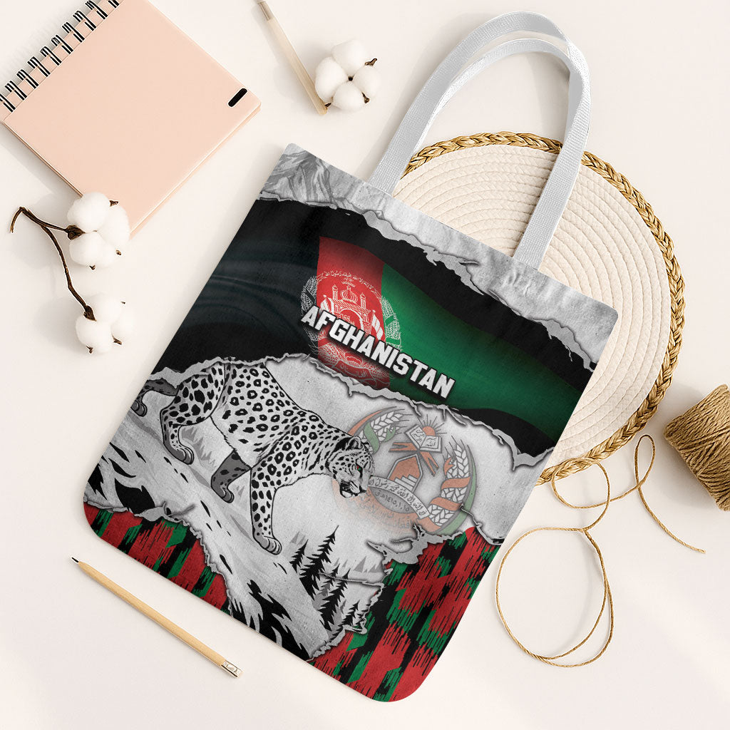 Afghanistan Tote Bag Snow Leopard With Flag Ripped Style