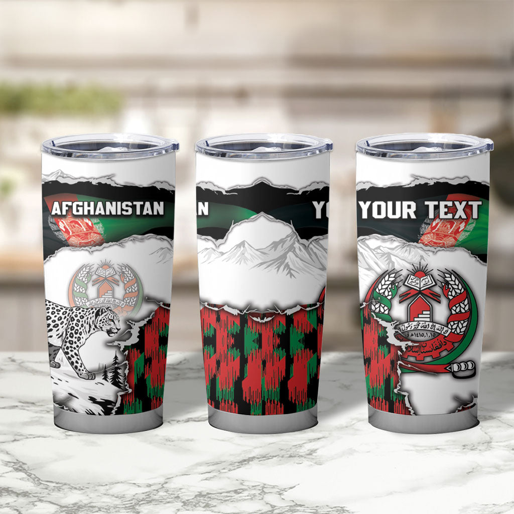 Personalized Afghanistan Tumbler Cup Snow Leopard With Flag Ripped Style