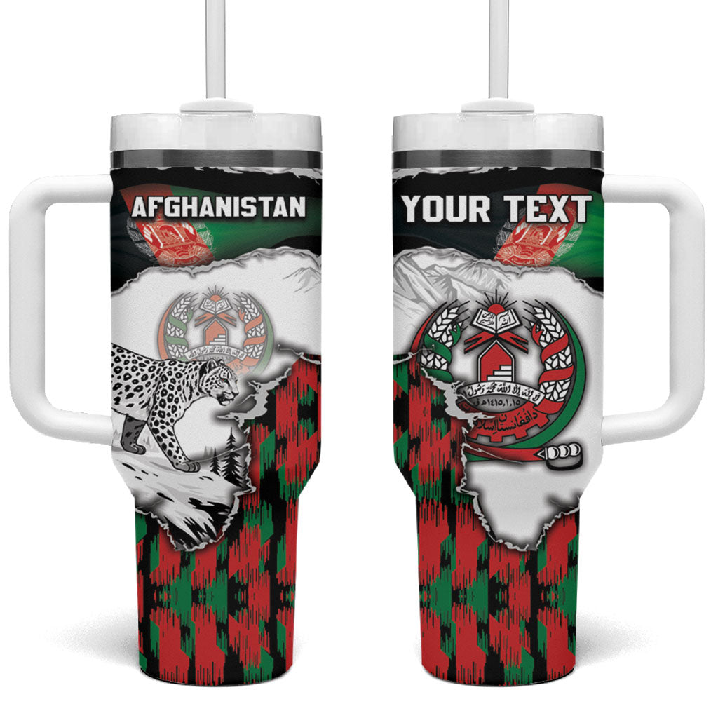 Personalized Afghanistan Tumbler With Handle Snow Leopard With Flag Ripped Style