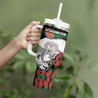 Personalized Afghanistan Tumbler With Handle Snow Leopard With Flag Ripped Style