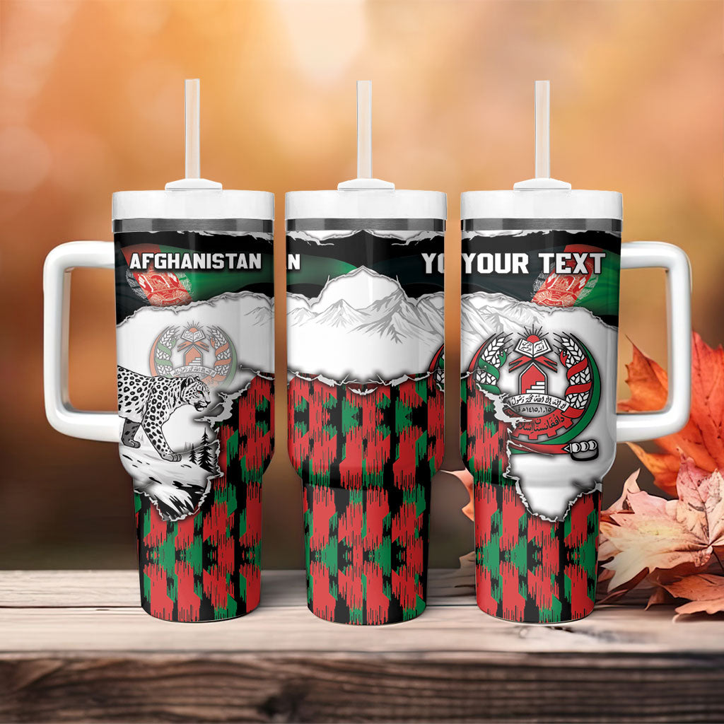 Personalized Afghanistan Tumbler With Handle Snow Leopard With Flag Ripped Style