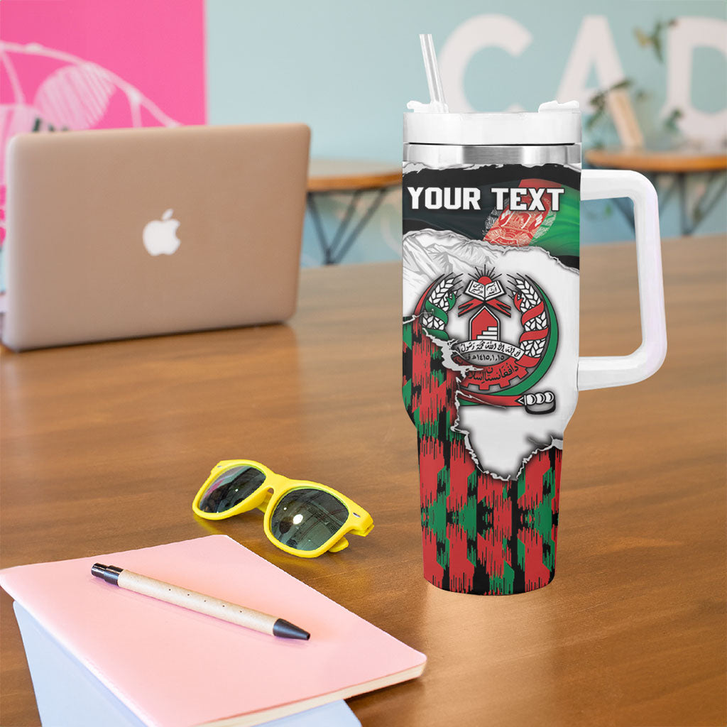 Personalized Afghanistan Tumbler With Handle Snow Leopard With Flag Ripped Style