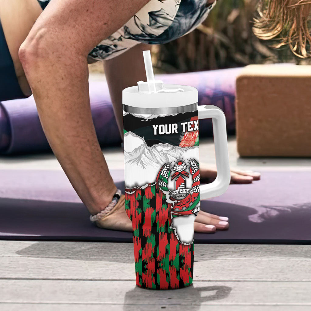 Personalized Afghanistan Tumbler With Handle Snow Leopard With Flag Ripped Style