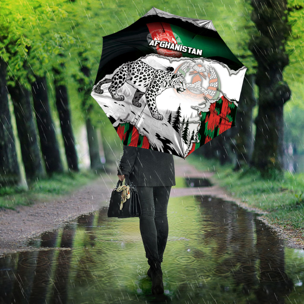 Afghanistan Umbrella Snow Leopard With Flag Ripped Style