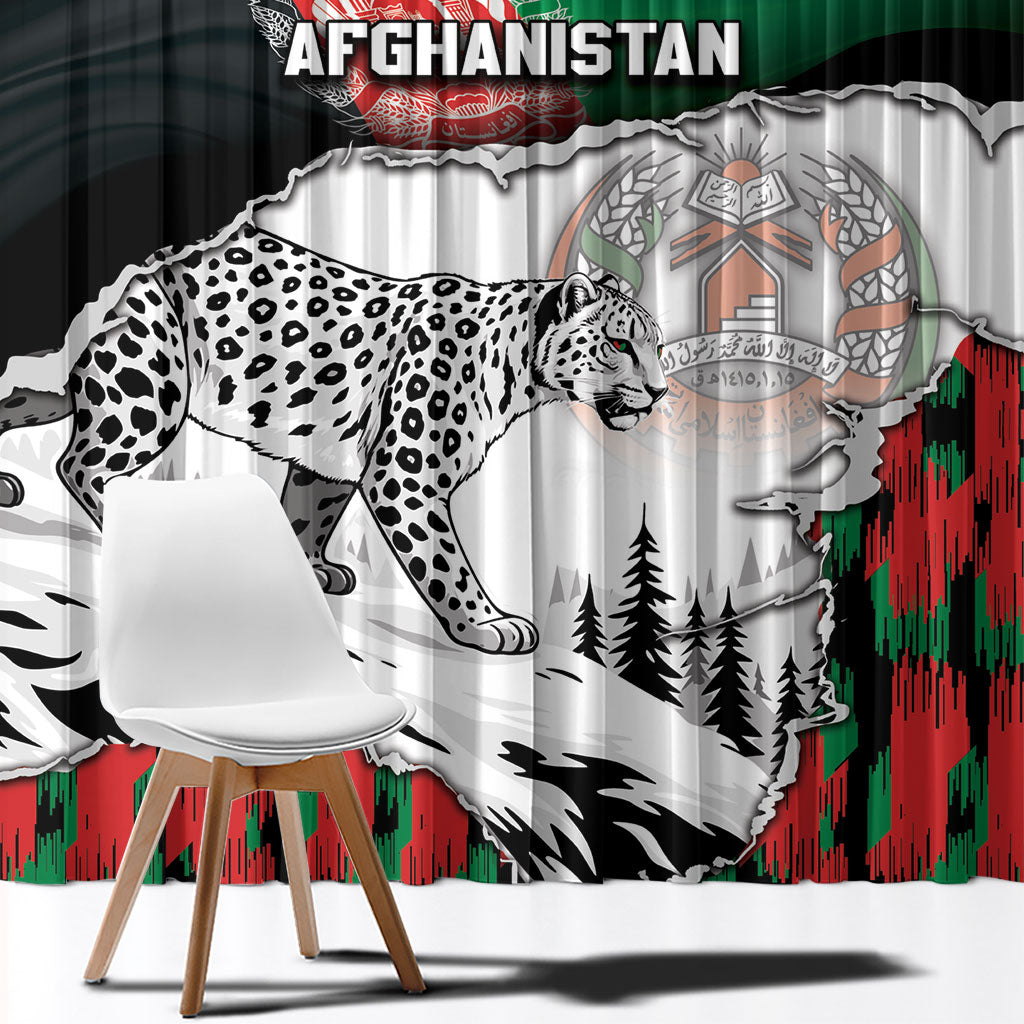Afghanistan Window Curtain Snow Leopard With Flag Ripped Style